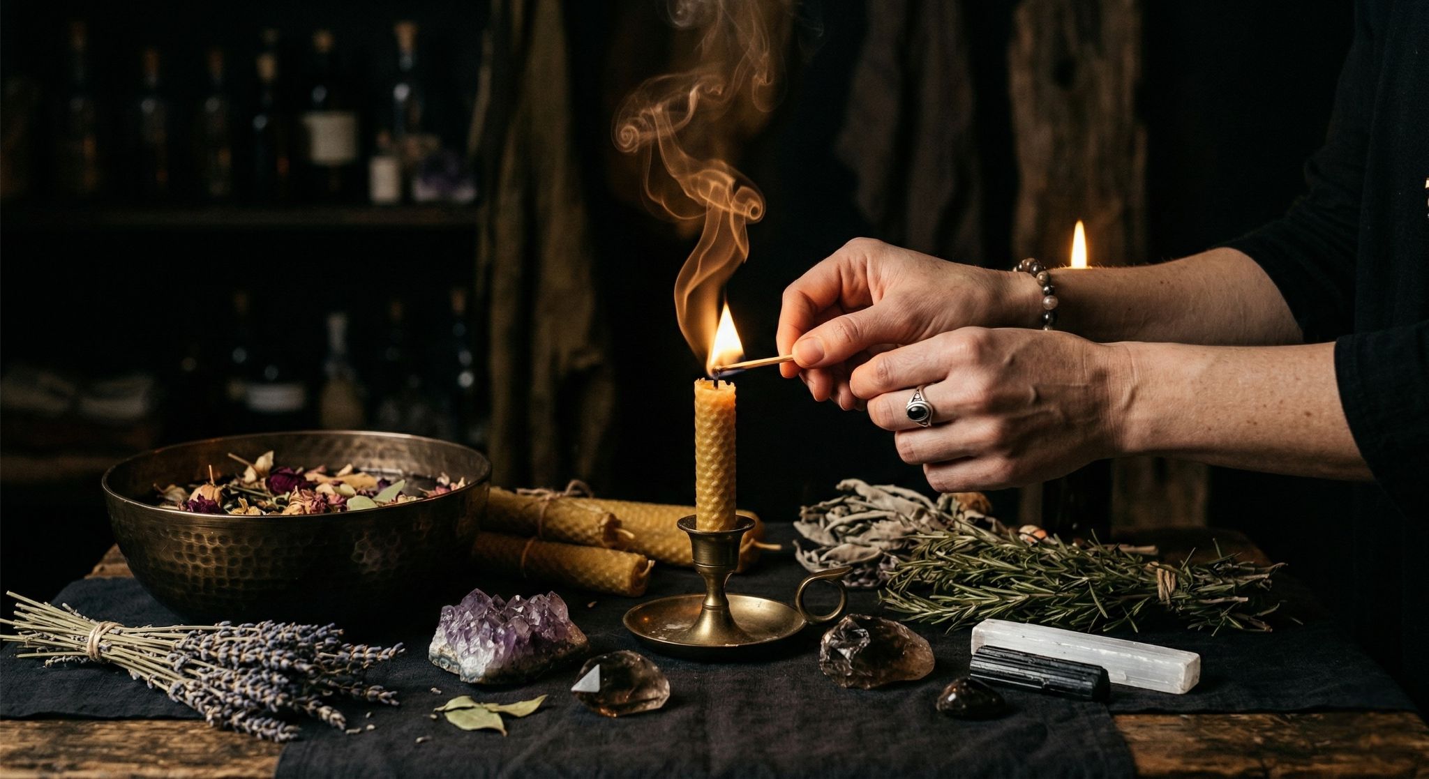 Ritual espiritual con velas y altar místico